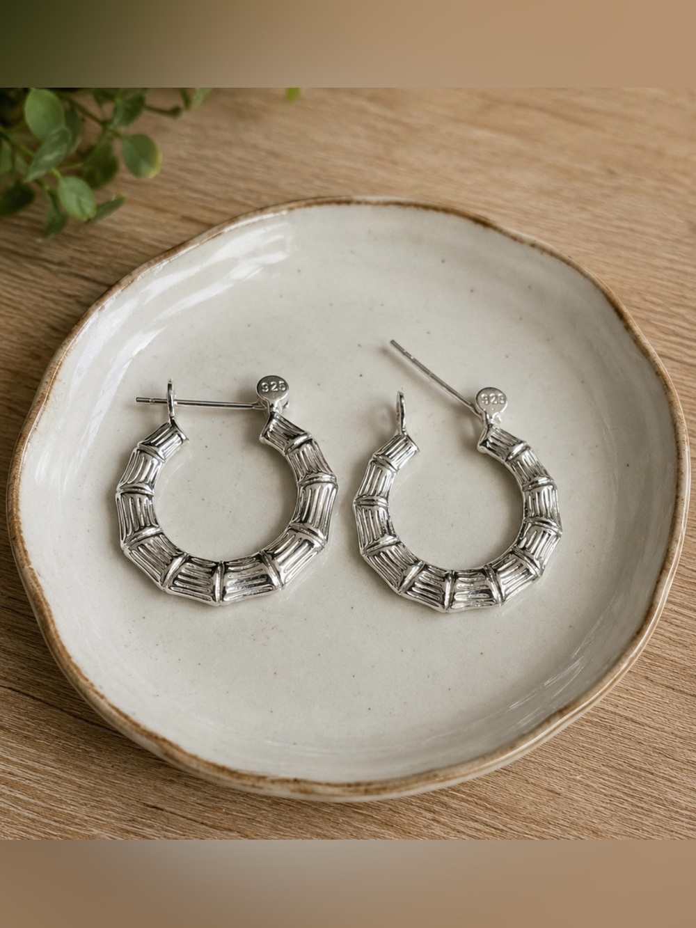 Sterling Silver Bamboo Hoop Earrings